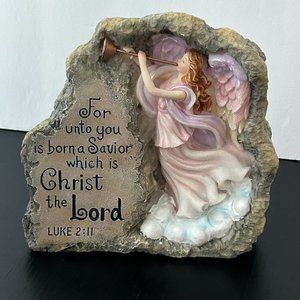 Angel Figurine Christian‎ Home Decor Bible Verse Luke 2:11 Resin Stone 6" Tall